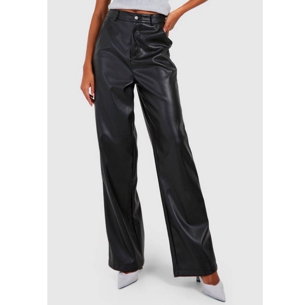 Boohoo Black Faux Leather High Rise Straight Leg Pants